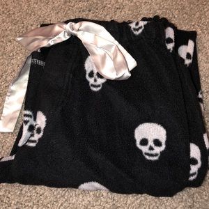 PJ Salvage Black Fuzzy Skull Pajama Pants